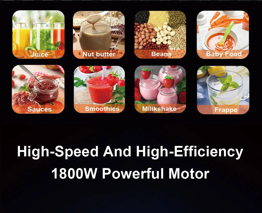 BioloMix Mini Pro 1800W Hochleistungs-Smoothie-Mixer BPA-frei 1,8L und 0,6L Doppelbehälter Hochleistungs-Küchenmixer Entsafter