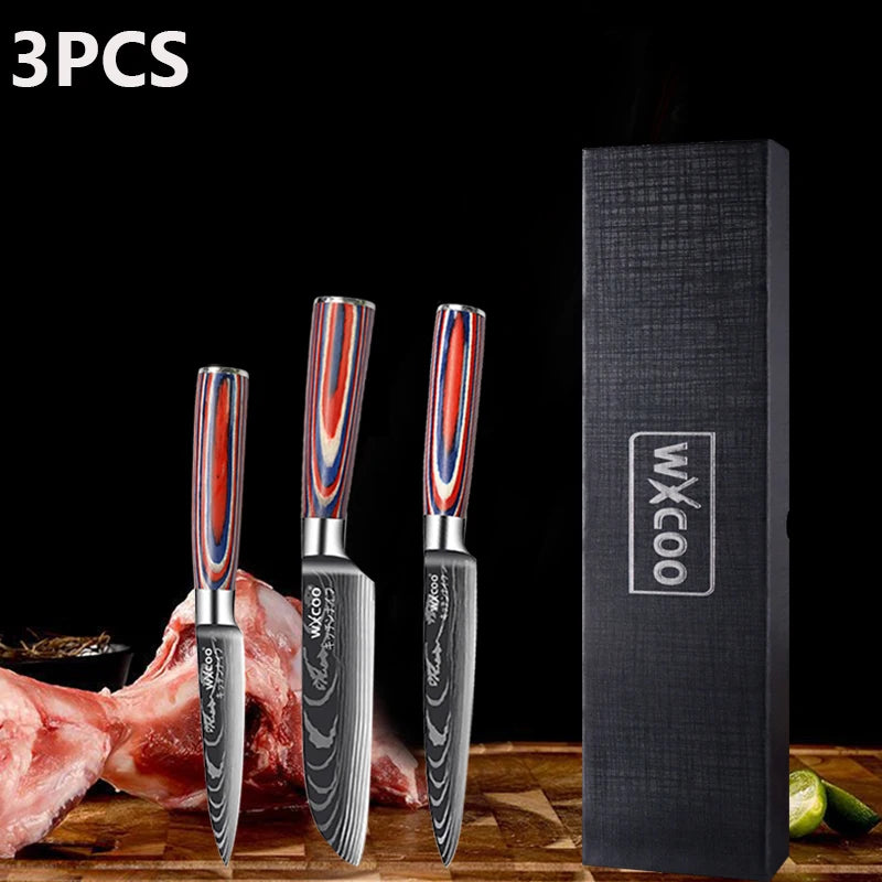 Professional Kitchen Chef's Knife Damascus Japanese Santoku Slicing Knife Meat Cleaver Stainless Steel Butcher Knife with Box