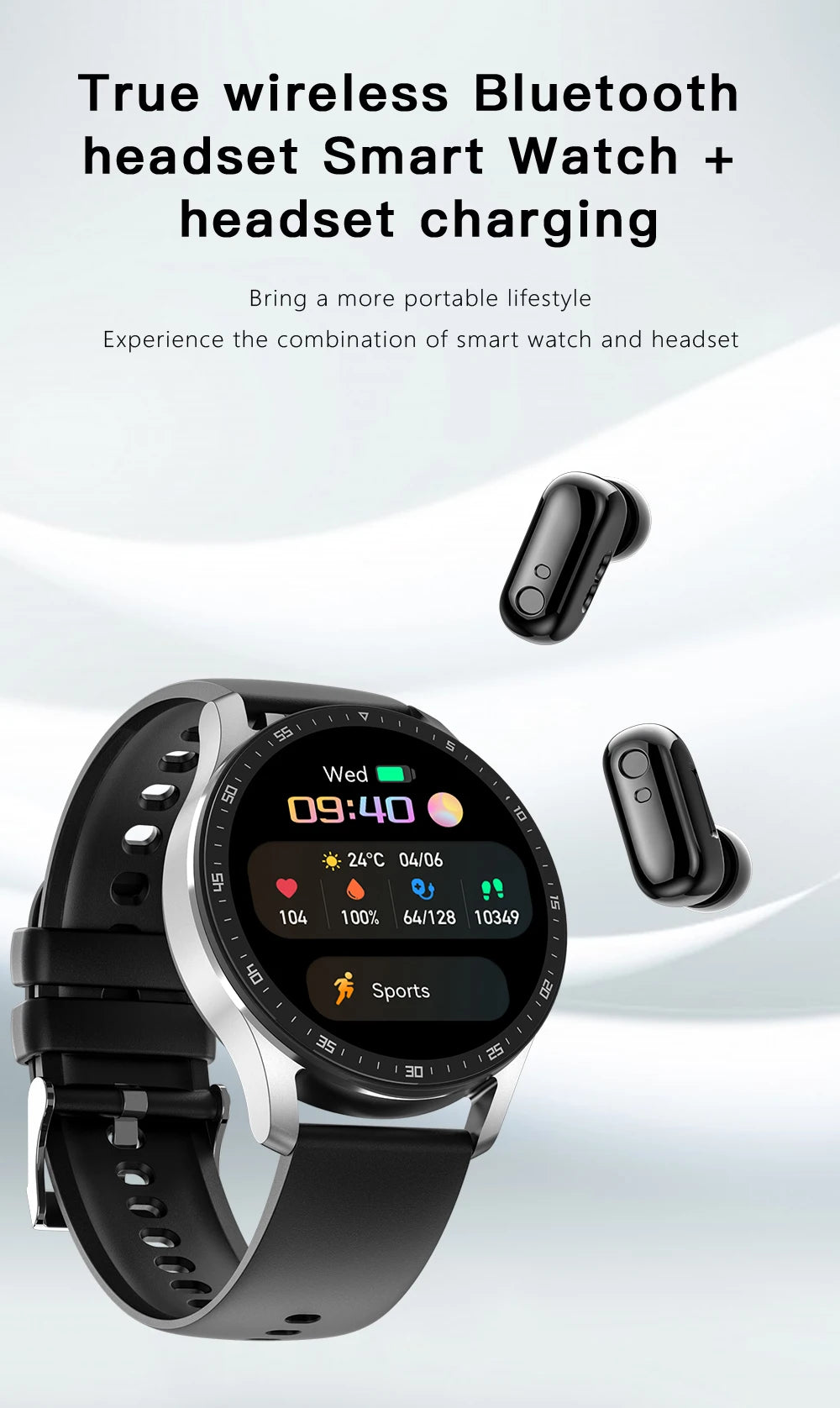 Montre Intelligente 2 en 1 X7 avec Écouteurs Montre Connectée Écouteurs Bluetooth TWS Moniteur de Fréquence Cardiaque et de Pression Artérielle Montre Sport Montre Fitness