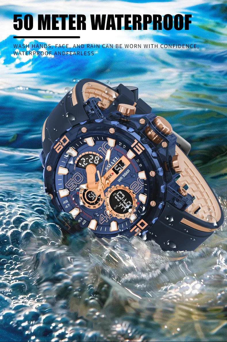 Montres Militaires Hommes Montre 2025 Nouvelle 50M Étanche Chronomètre Alarme Lumière LED Montres Digitales 8136 Montre Sport Homme
