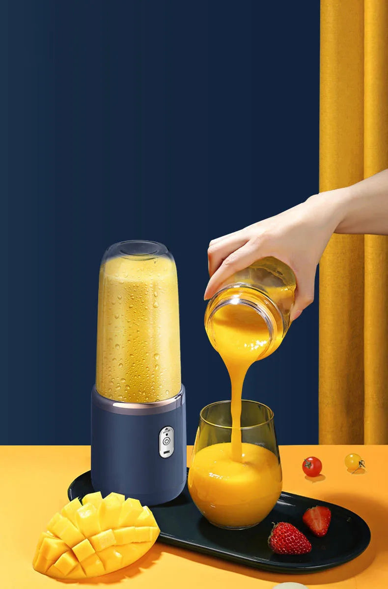 Tragbarer Entsafter Mixer 400ml Elektrischer Fruchtsaftmixer USB Ladefunktion Zitrone Orange Entsafter Tasse Smoothie Mixer Maschine 2 Tassen