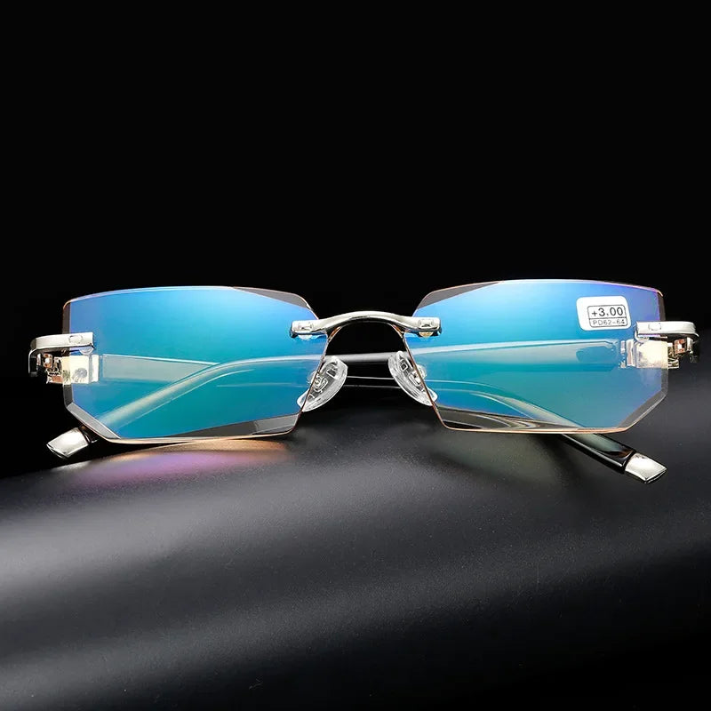 Herren quadratische Lesebrille Business HD-Gläser Randlose Brille Damen Trendige Presbyopie Korrektionsbrille +1.0 bis +4.0