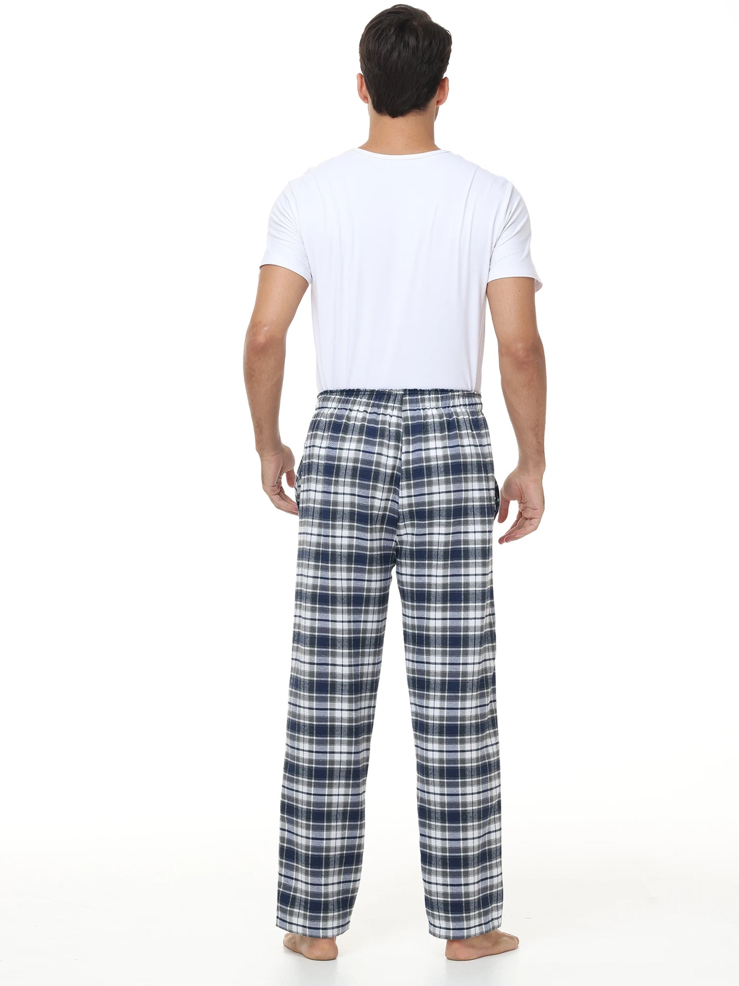 Pyjama Homme 3 Pièces Coton Carreaux, Pantalon de Pyjama Long Carreaux avec Taille Élastique pour Homme