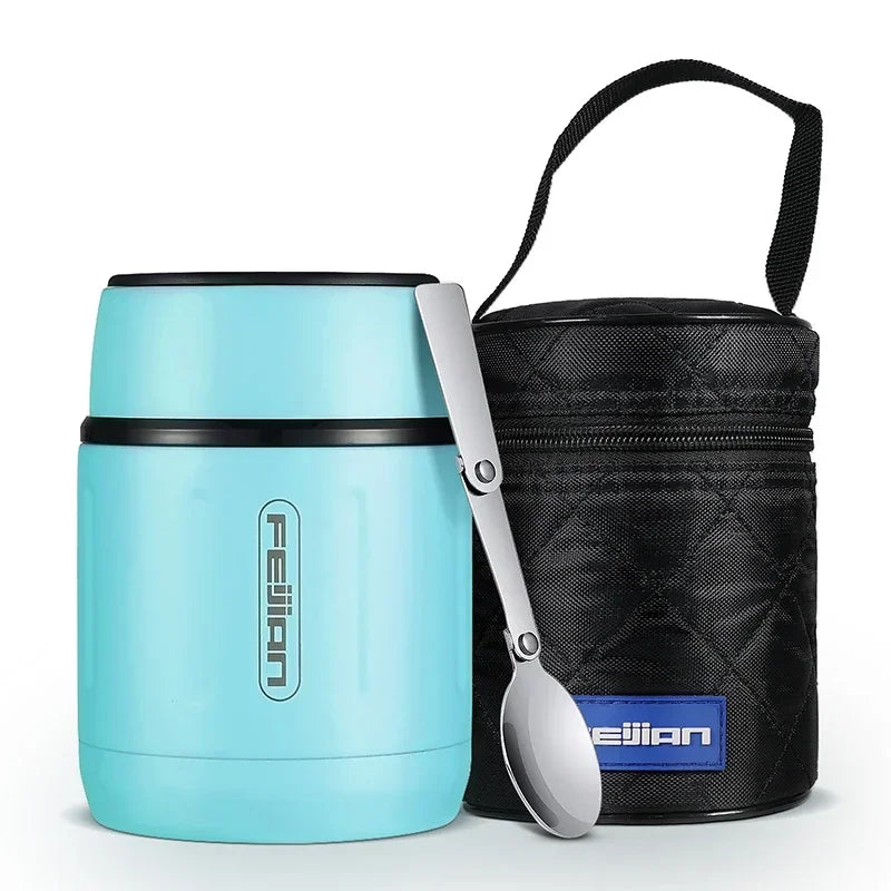 FEIJIAN 500ml Tragbare Vakuumflasche Essen Thermoskanne 316 Edelstahl Einfache Vakuumisolierte Lebensmittelbox mit Löffel Kinder Lunchbox