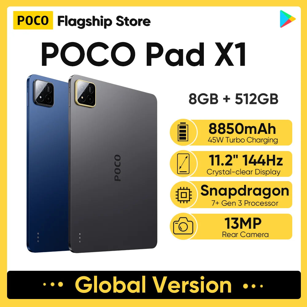 Original POCO Pad X1 Globale Version Tablets Snapdragon 7+ Gen 3 11,2'' 3,2K 144Hz Display 13MP 8850mAh 45W Turbo Charging