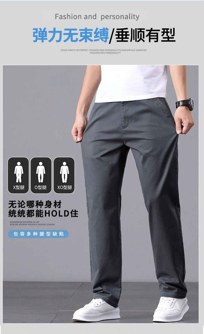 2025 Stretch Herrenhose Straight Fit Baumwolle Golfhose Herren Frühling Sommer Anzughose Büro Arbeit Freizeit Schwarz Marineblau Khaki