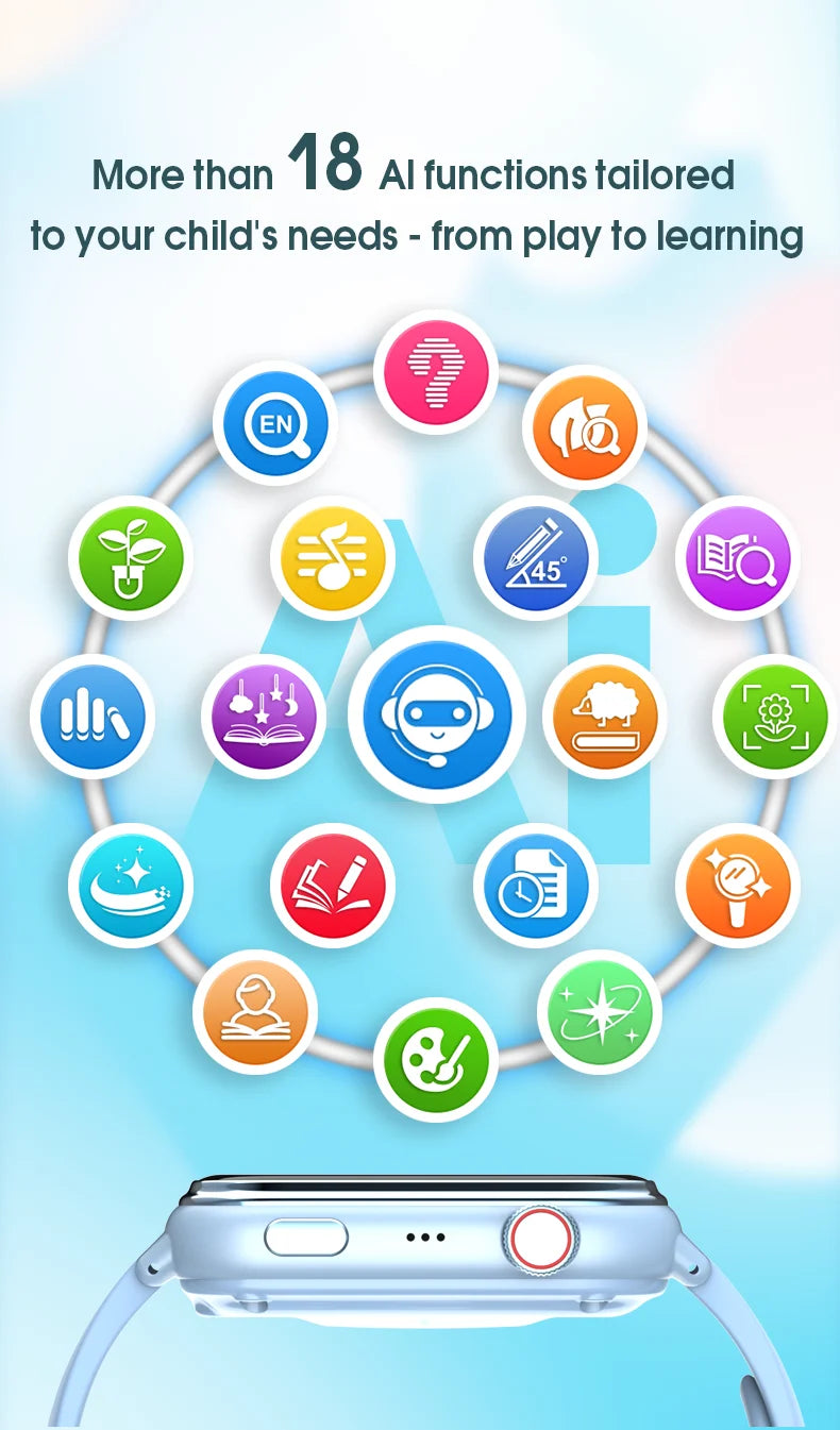 Montre intelligente GPS Wonlex KT37 pour enfants avec assistant vocal IA, application de surveillance, suivi de localisation WiFi, appel vidéo 4G