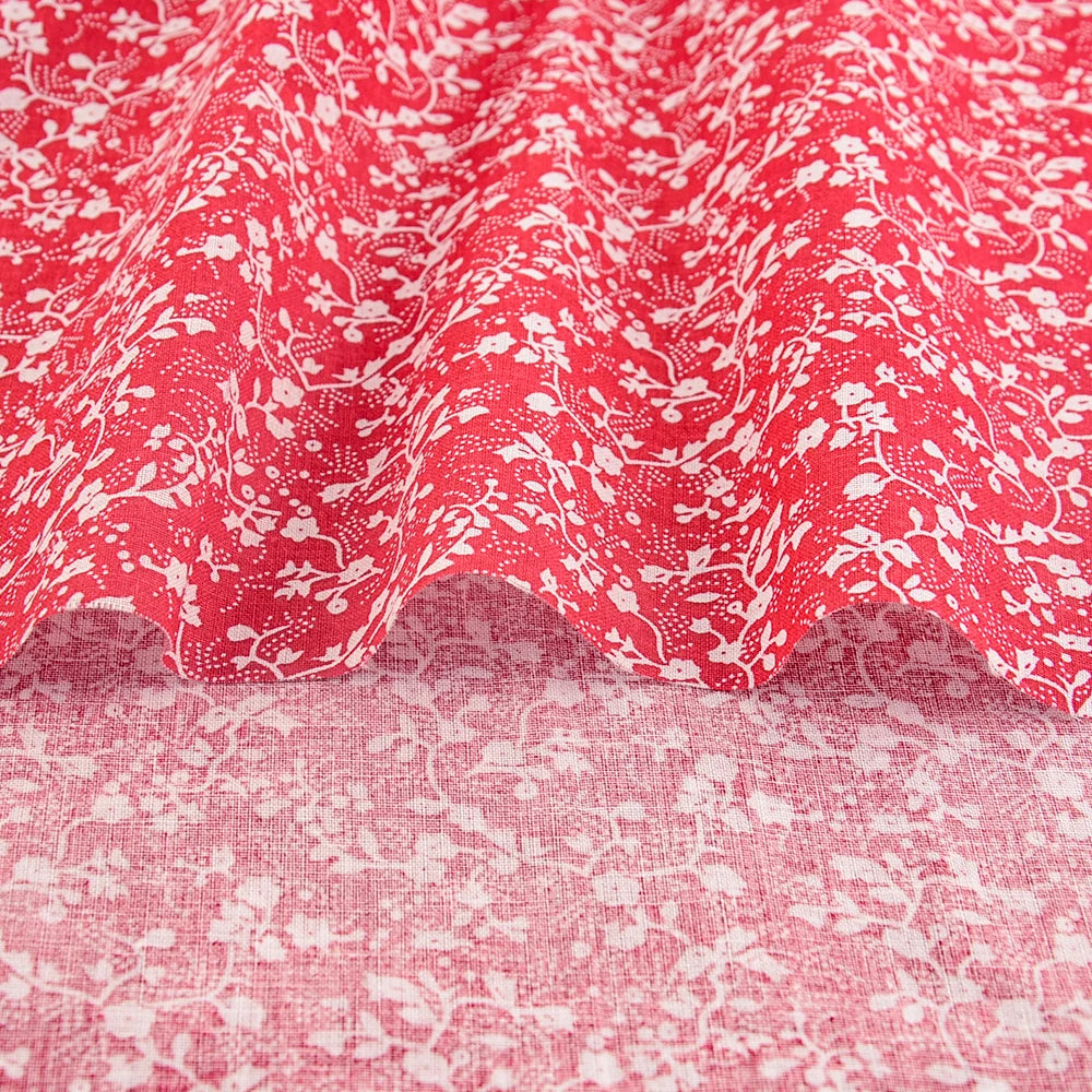 Schöner frischer rot bedruckter Stoff mit Blumenmustern, dünner Stoff aus 100 % Baumwolle, Patchwork für DIY-Bastelarbeiten, Heimtextilien, Meterware