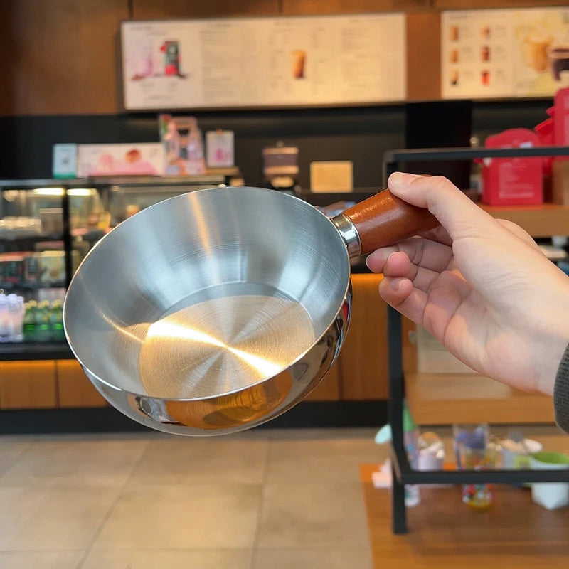 1 mini-casserole en acier inoxydable avec poignée en bois, compacte et multifonctionnelle pour chauffer le lait, frire les œufs, pour la maison et la cuisine