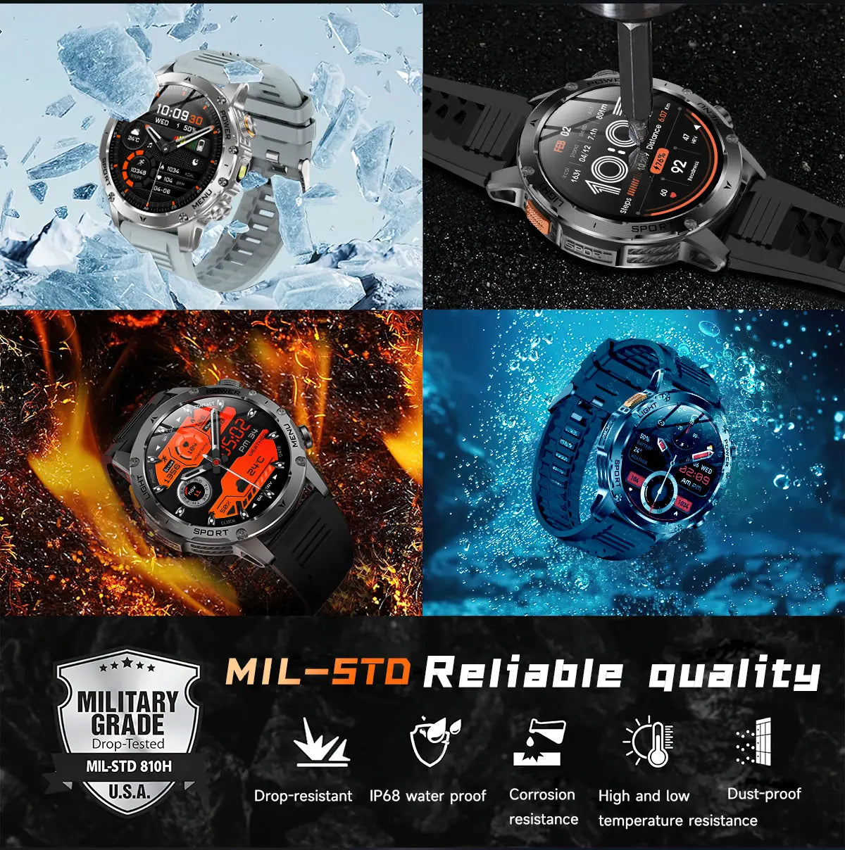 2025 New Military T-Rex 3 Ultra 1000mAh Battery Smart Watch 5ATM Waterproof Flashlight Heart Rate Sports tracker Smartwatch Men