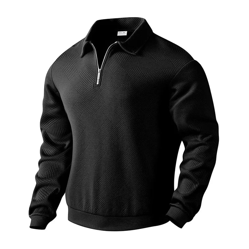 24 grenzüberschreitendes beliebtes Herbst-Langarm-Revers-Reißverschluss-Herren-Freizeit-Poloshirt