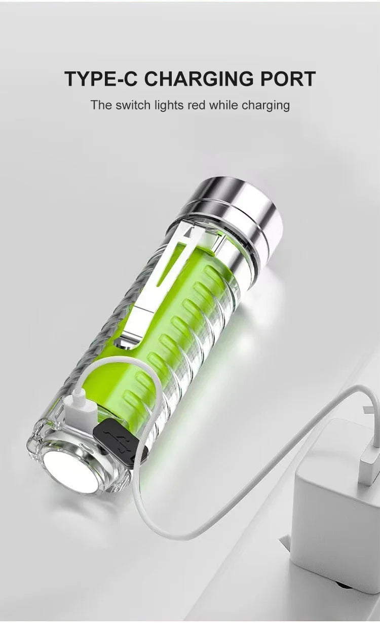 Mini-Schlüsselbund-Taschenlampe Typ C Schnelles Laden Multifunktional Ausziehbar Wasserdicht Fluoreszierend Magnetisch Warnleuchte Campinglampe