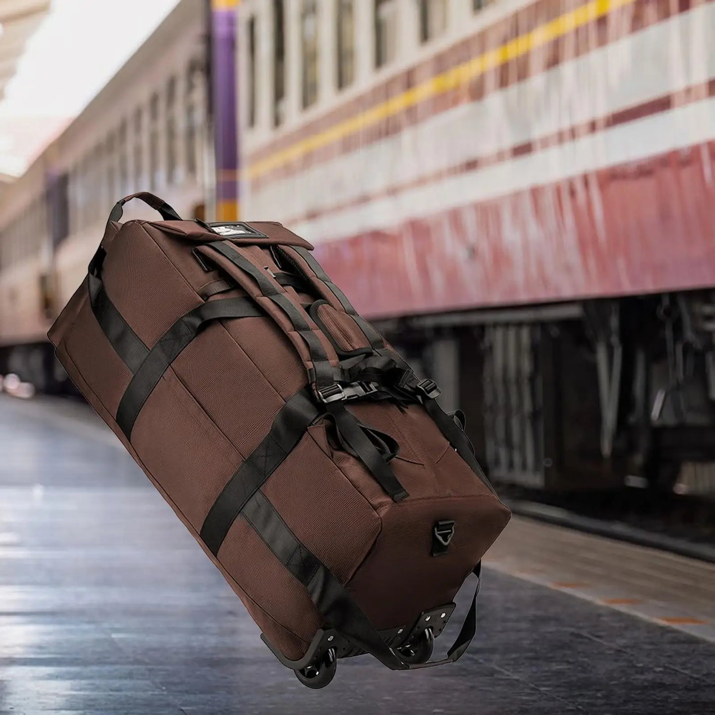 Wheeled Duffel Bag Foldable Suitcase for Traveling Beach Camping Storage Bag