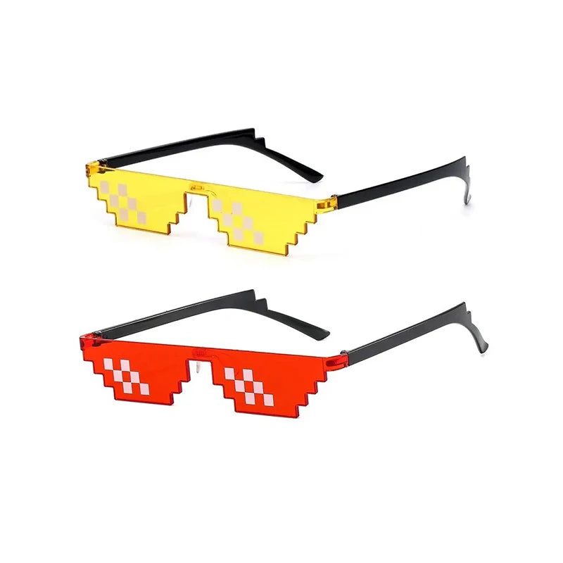 2Pcs Mosaic Sunglasses Cool Party Vintage Shades Eyewear For Men Pixelated Sunglasses Funny Women Glasses