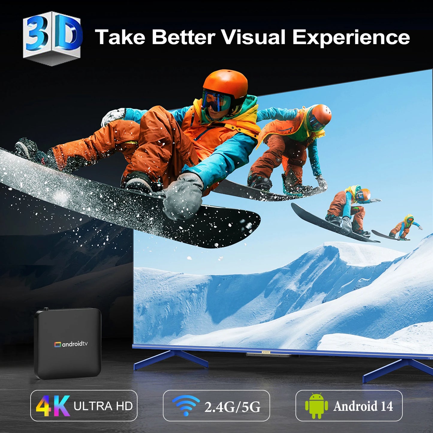 Boîtier TV Androidtv 14.0 2026 H96 MAX Amlogic S905L3 avec décodeur vidéo 4K, Wi-Fi 2.4G/5G, BT4.0, Google Voice Assistant et IPTV