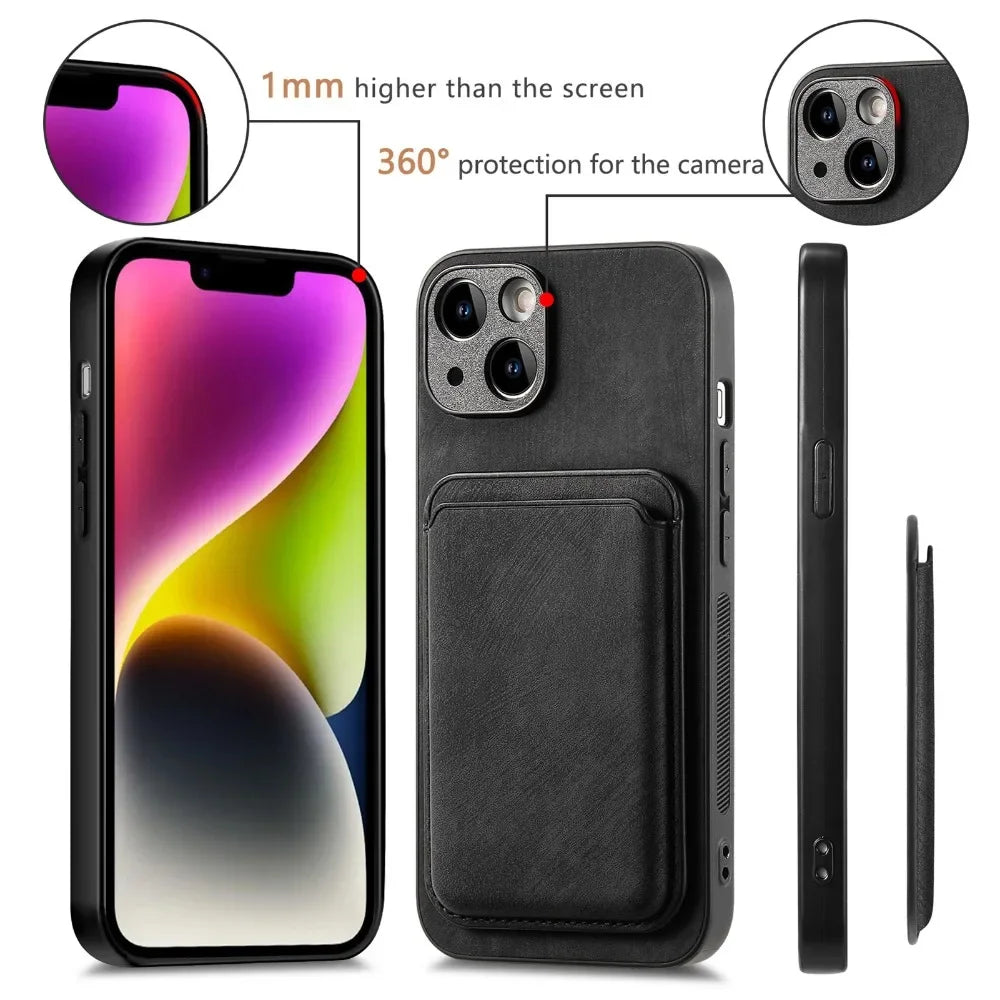 Vintage-Lederhülle mit abnehmbarem magnetischem Kartenhalter für iPhone 17 Air 16e 16 Pro Max 15 14 Plus 13 12 11
