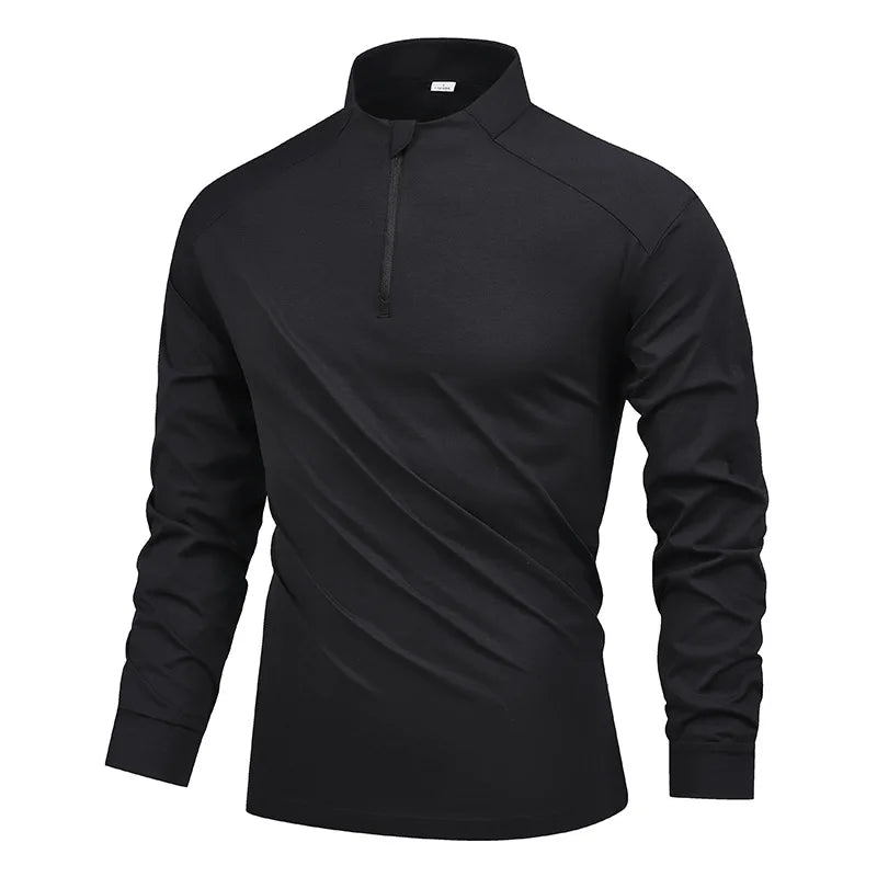 Herren Langarm Performance Shirt mit halbem Reißverschluss – feuchtigkeitsableitendes, schnelltrocknendes Sport-Polo für Outdoor-Sportarten & Fitnesstraining
