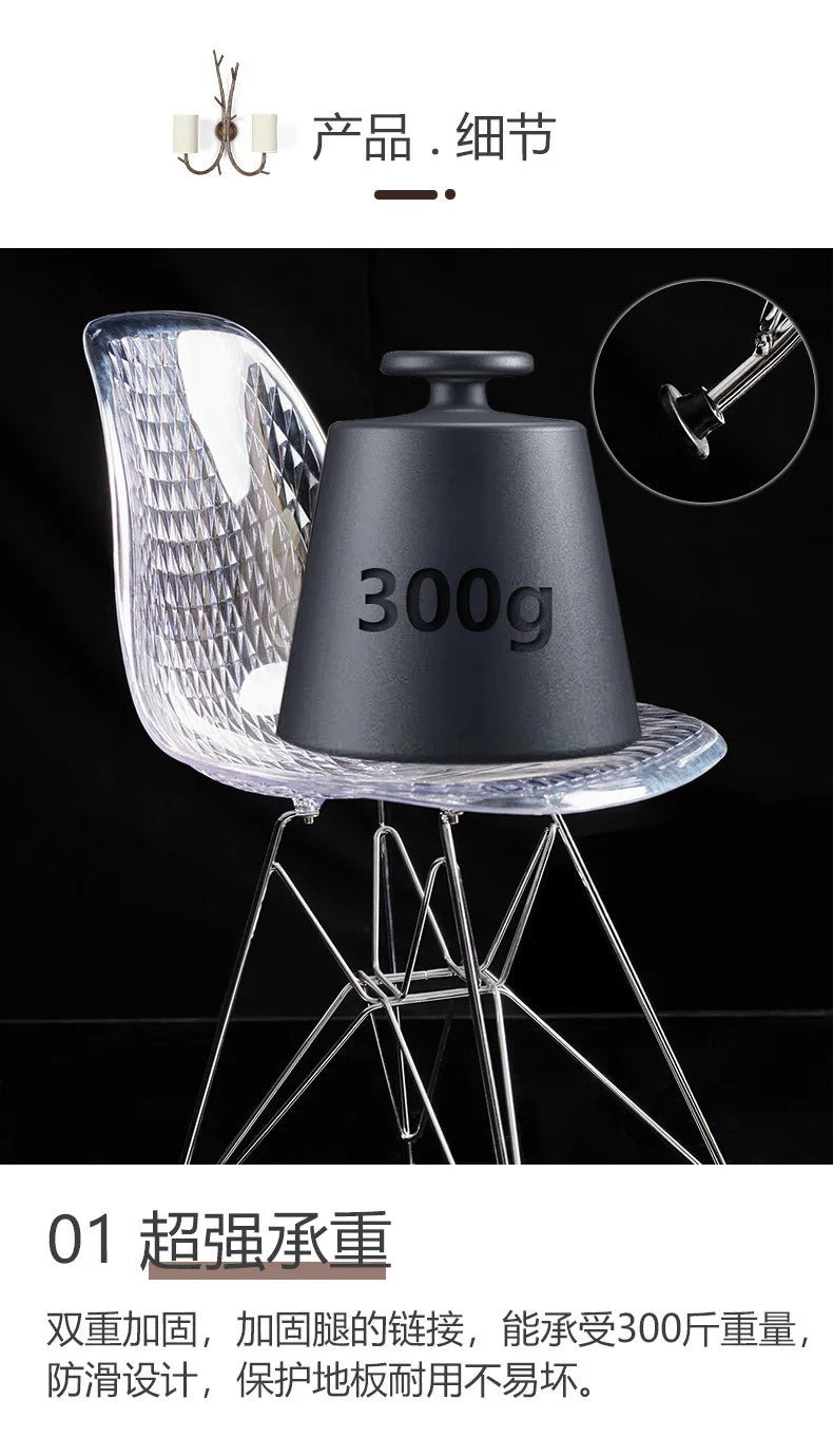 Nordic Transparent Eames Plastic Dining Bar Chair for Cafe Negotiation Simple Wholesale Seating