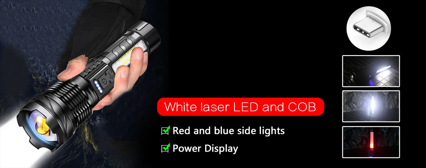 XHP70 Lampenperlen 3000 Lumen Superhelle Taschenlampe Wiederaufladbare LED-Taschenlampen Leistungsstarke Taschenlampe für Camping-Notfälle