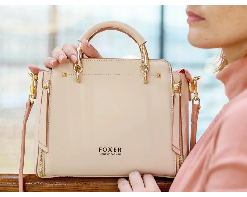 FOXER Spaltleder Damen Umhängetasche Elegante Handtasche 2026 Neue Große Damen Tragetasche Luxuriöse Designer Umhängetasche