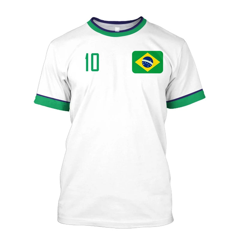 T-shirts de football simples du Brésil, mode estivale, manches courtes, T-shirts imprimés 3D du drapeau brésilien, hauts de sport décontractés, vêtements pour hommes