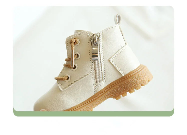 2024 New Spring/Autumn Baby Boots Leather British Style Boys Fashion Boots Rubber Sole Zip Side Toddler Girls Ankle Boots 15-25