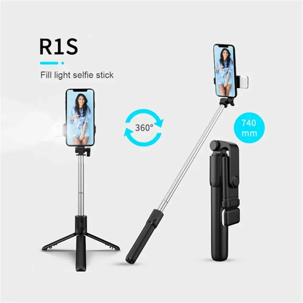 Trépied perche à selfie pour téléphone portable avec télécommande Bluetooth et anneau lumineux pour téléphone