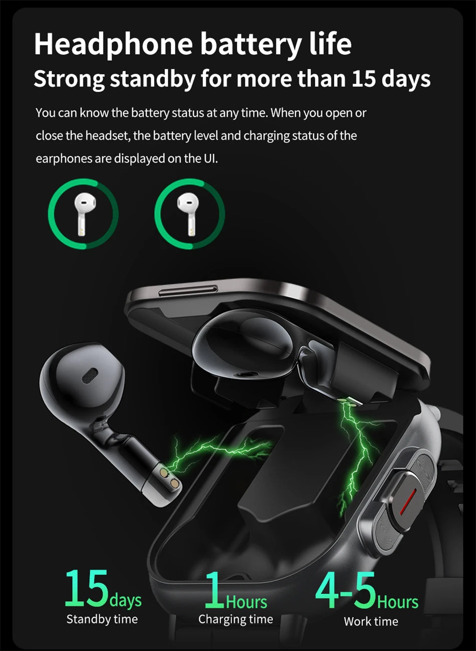 Montre connectée TWS 2 en 1 avec écouteurs, montre de sport, oreillette Bluetooth, montre d'appel, moniteur de santé pour hommes, NFC, montre intelligente pour femmes, écouteurs