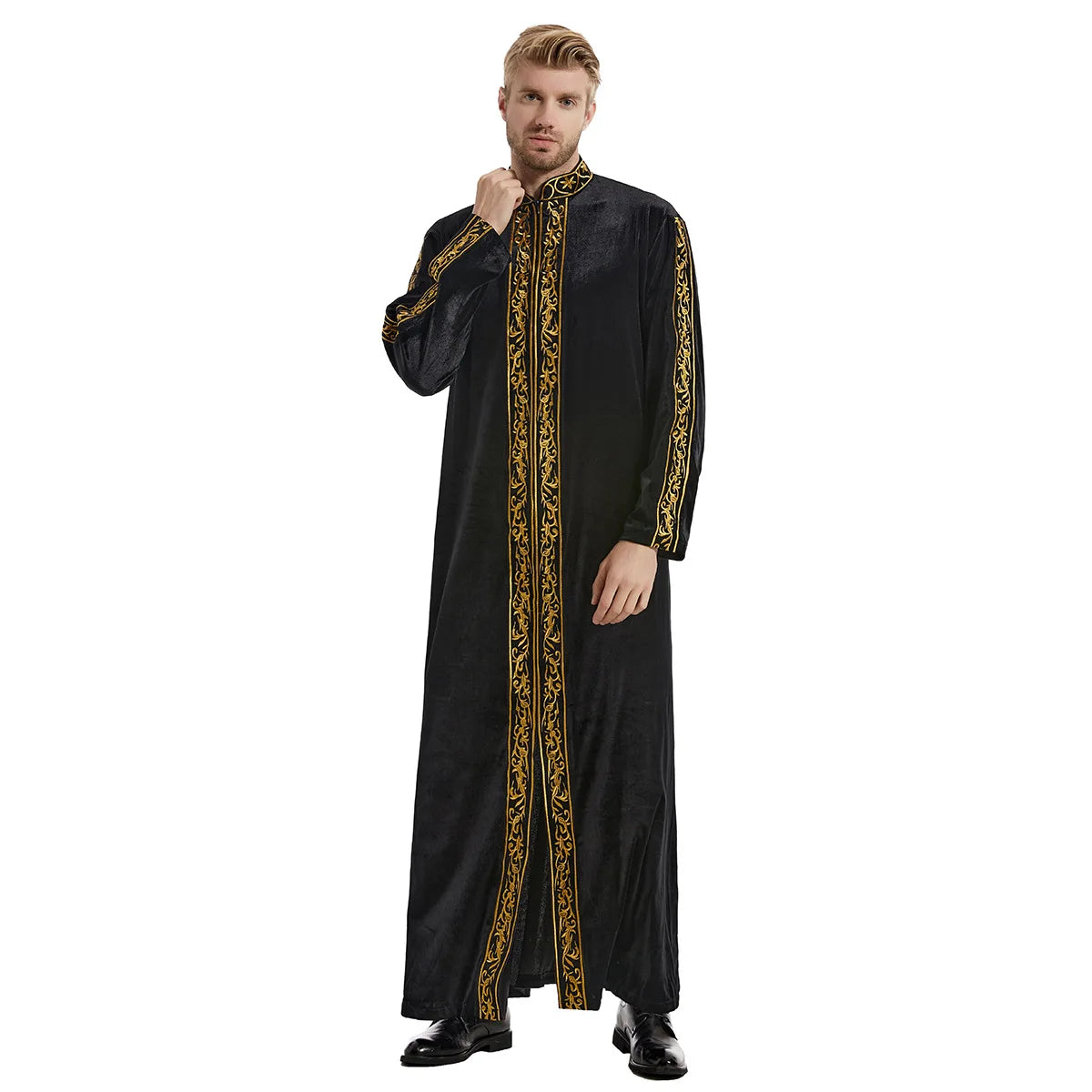 Muslimische Männer Jubba Thobe Islamische Kleidung Samt Kaftan Thoub Arabische Saudi-Robe Kleid Jubah Caftan Thawb Ramadan Gewand Naher Osten
