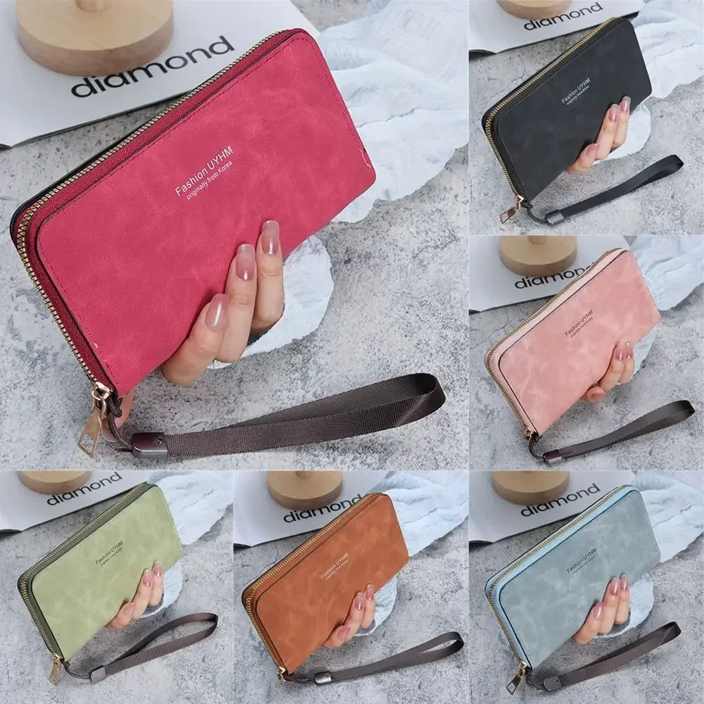 Forever Young Geldbörse Damen Lang PU Standard Geldbörsen 2024 Neu Retro Weiblich Glatt Reißverschluss Portemonnaie Damen Handtasche Kartenfächer