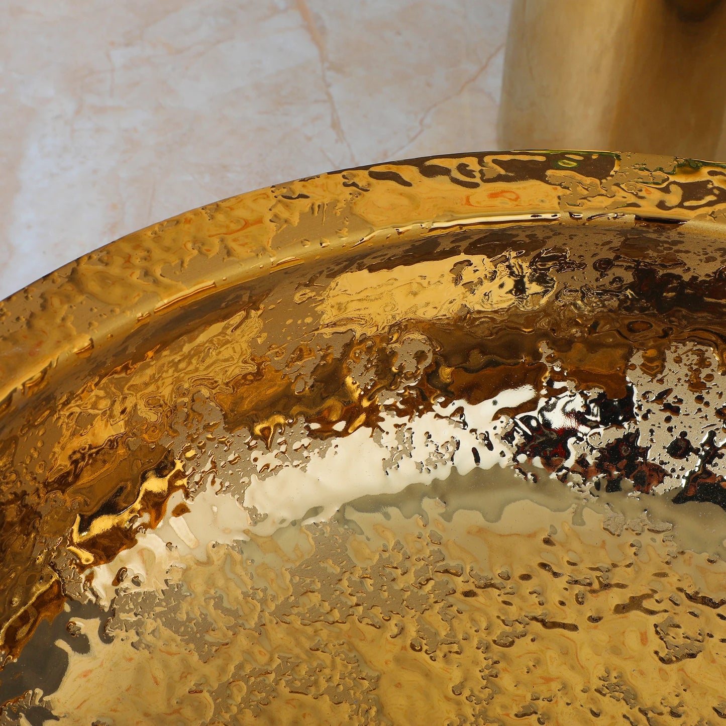KEMAIDI Keramik-Waschtisch Gold mit Wasserhahn Porzellan-Waschbecken Aufsatzwaschbecken Luxus-Waschbecken für Badezimmer