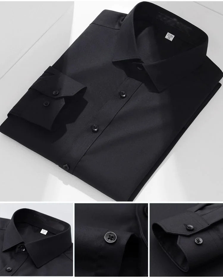 Chemise de Travail Blanche Homme en Fibre de Bambou Bleue 8XL Manches Longues Bureau Affaires Anti-rides Infroissable Décontractée