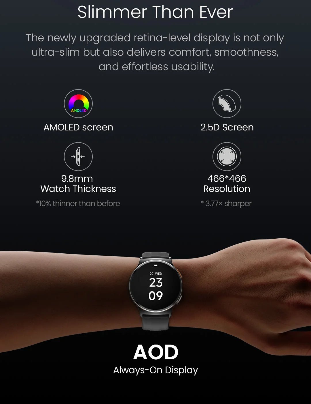 HAYLOU Solar Lite 2 Smartwatch 1,43 Zoll AMOLED-Display 24h Gesundheitsüberwachung 150+ Sportmodi Sprachanrufe Smartwatch 1ATM