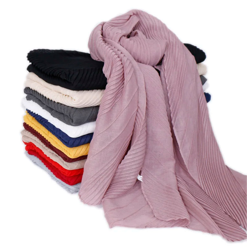 Grand Foulard en Coton Plissé Froncé Hijabs pour Femmes Voile Musulman Turban Écharpe Froncée Châle Foulards Islamique Foulard Femme Hijab