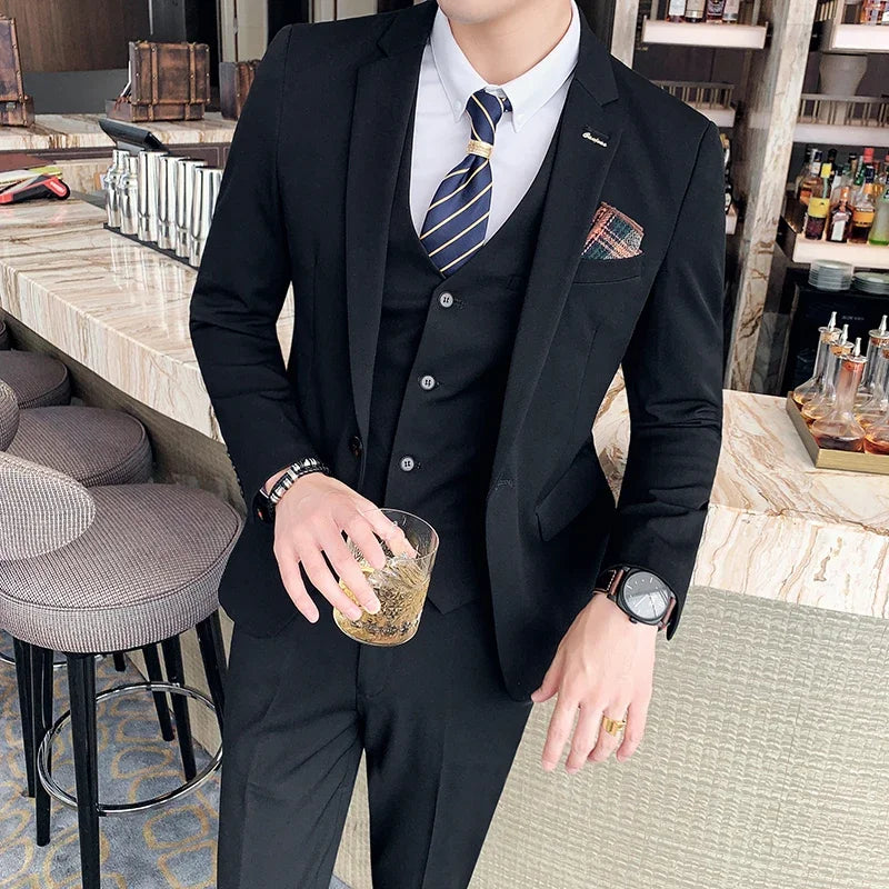 S-7XL (Jacke+Weste+Hose) Mode-Boutique Gitter Anzug Formeller Business Herren Anzug 3-teiliges Set Bräutigam Hochzeitskleid Karierter Anzug Showbühne