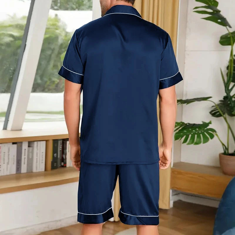 Herren-Pyjama-Set mit Karodruck, Kurzarm-Revers-Oberteil und elastische Shorts, bequem, perfekt für Sommer-Schlafanzüge und Loungewear