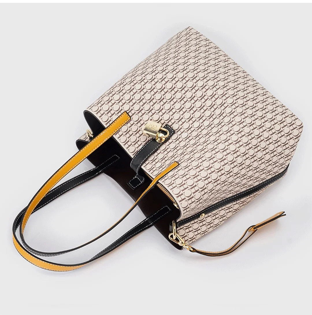 CH Premium Vielseitige Leder Umhängetasche Damen Große Kapazität Alltags Pendler Tasche Buchstabenmuster Design Damen Mode