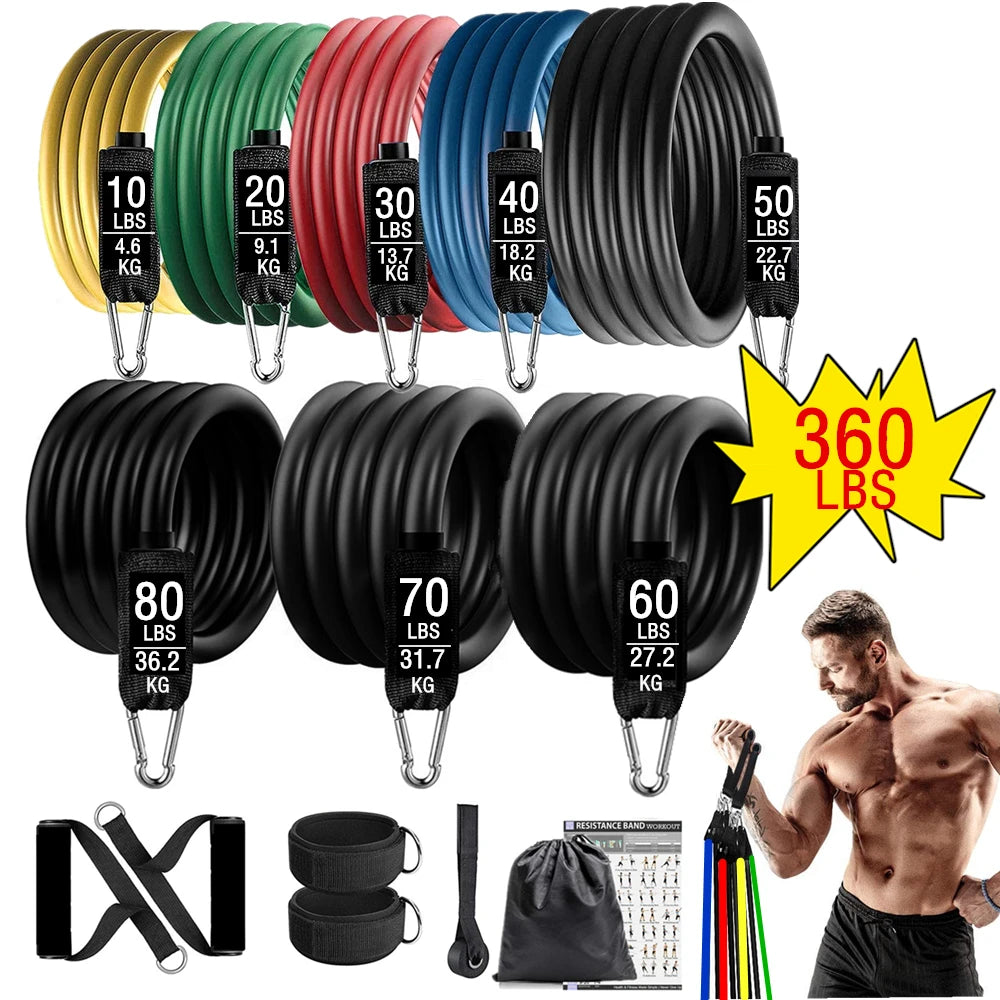 360lbs Fitness Übungen Widerstandsbänder Set Elastische Tubes Zugseil Yogaband Trainingsausrüstung für Zuhause Fitnessstudio Gewicht