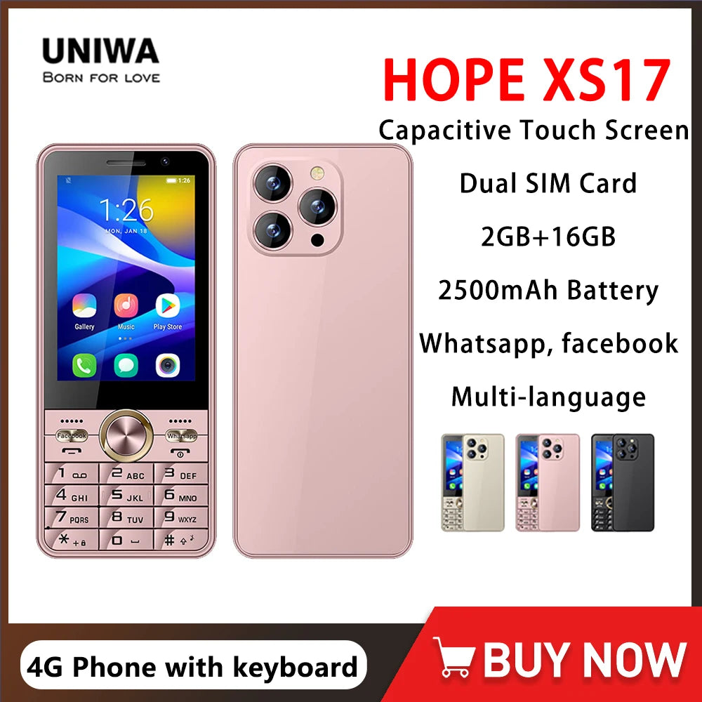UNIWA HOPE XS17 4G Touch Screen Keypad Phone Android 8.1 Dual SIM Card 3.5 Inch 2GB RAM+16GB ROM 2500mAh Cellphone Whatsapp GPS