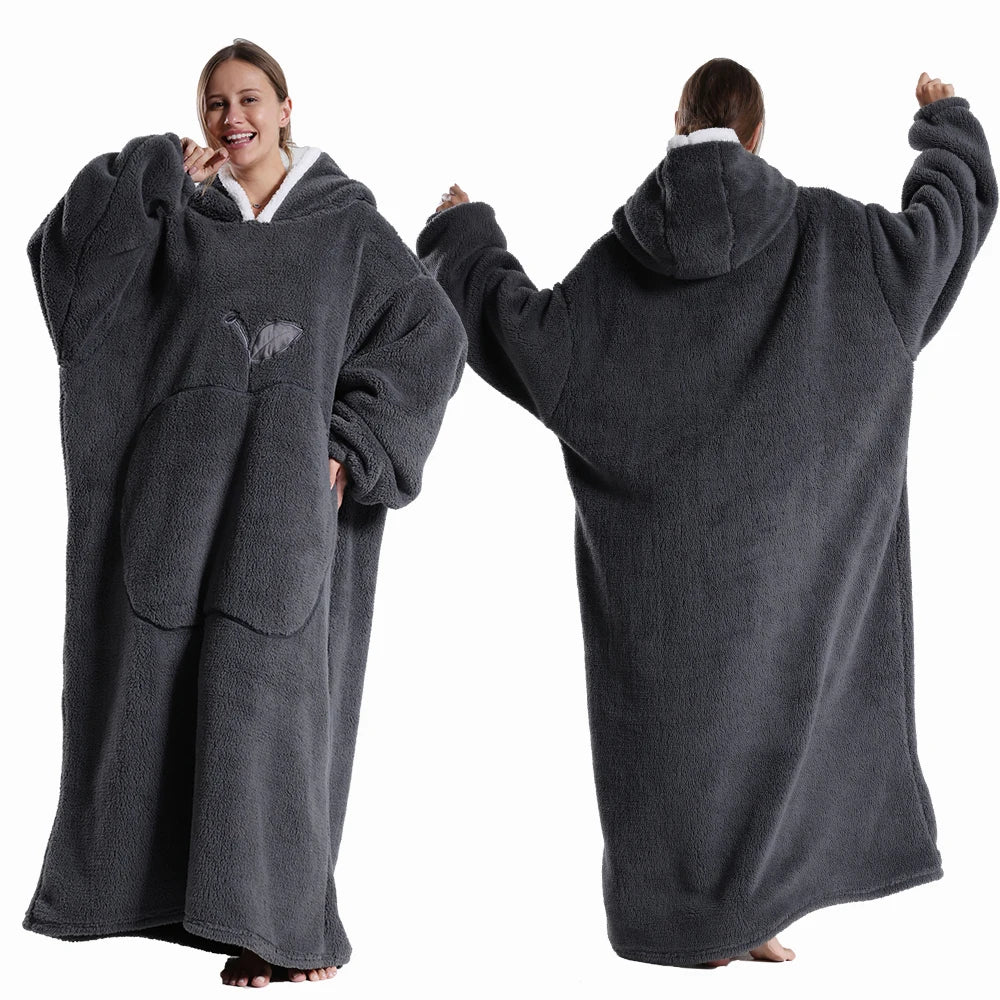Couvertures Portables Extra Longues Hiver Flanelle Couverture à Capuche avec Manches Longues Hommes Femmes Couverture Douce et Confortable pour Adultes