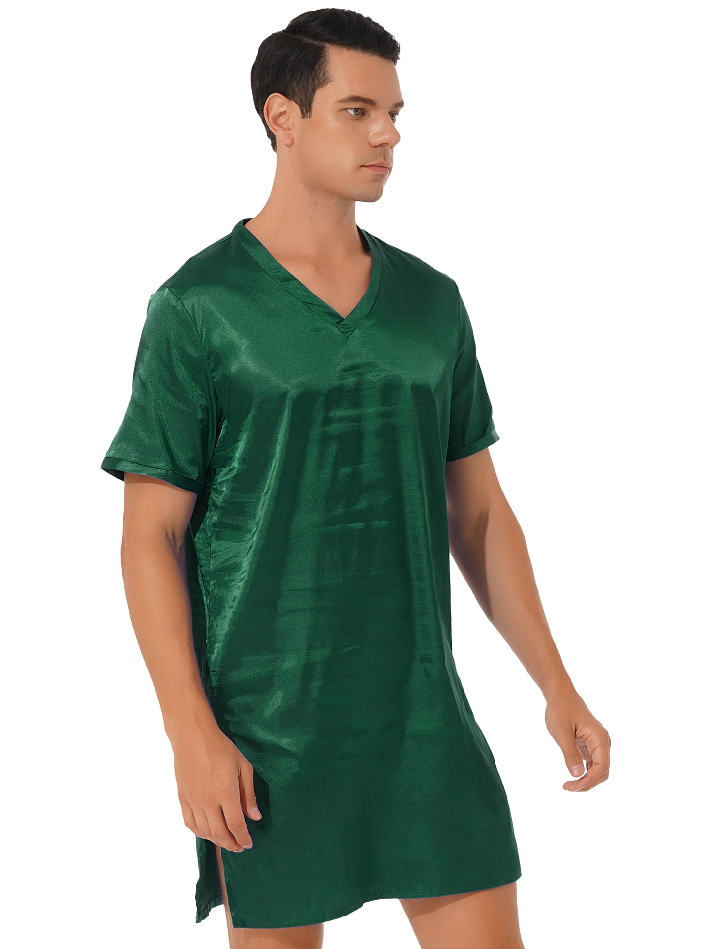 Damen Herren Seidensatin Pyjamas Schlafanzug Kurzarm Nachthemd Kimono Bademantel Schlafrock Morgenmantel Sommer Nachthemd Homewear