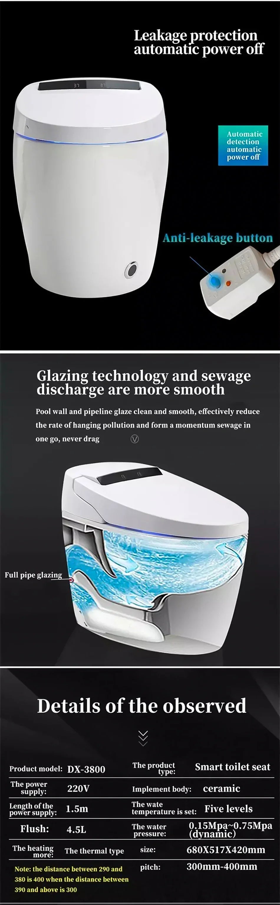 Smart toilet Intelligent, Automatic flip-top flush ceramic automatic flushing integrated Commode S-shaped water trap toilet