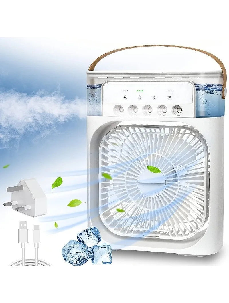 Ventilateur de refroidissement portable 3 en 1 avec humidificateur de climatiseur USB Mini et veilleuse, adapté à un usage domestique et de bureau
