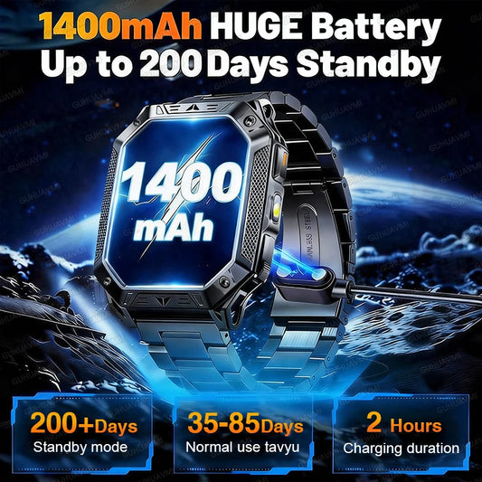 2026 Neue eingebaute 1400mAh Supergroße Batterie Herren Smartwatch Outdoor GPS 2,01"AMOLED Display 10ATM Wasserdicht BT Anruf Smartwatch