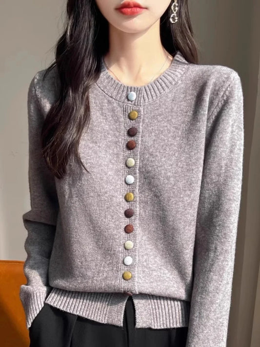 Women Cardigans Fashion Single Breasted Thick Warm Autumn Winter Knitted Sweater O-neck Long Sleeve Cardigans Bottoming Shirts