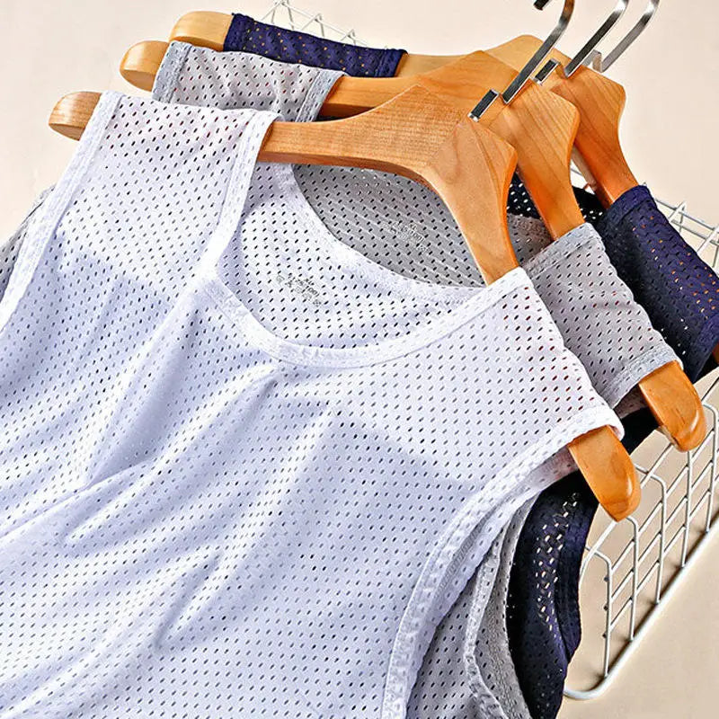 Débardeurs en maille de soie glacée pour hommes, séchage rapide, respirant, gilet, musculation, t-shirt sans manches, t-shirts de sport, débardeurs musculation