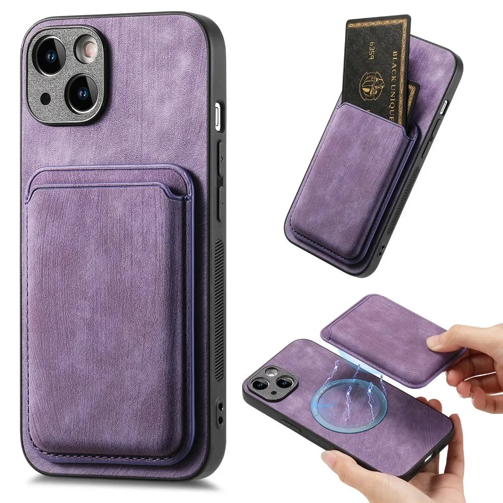Vintage-Lederhülle mit abnehmbarem magnetischem Kartenhalter für iPhone 17 Air 16e 16 Pro Max 15 14 Plus 13 12 11
