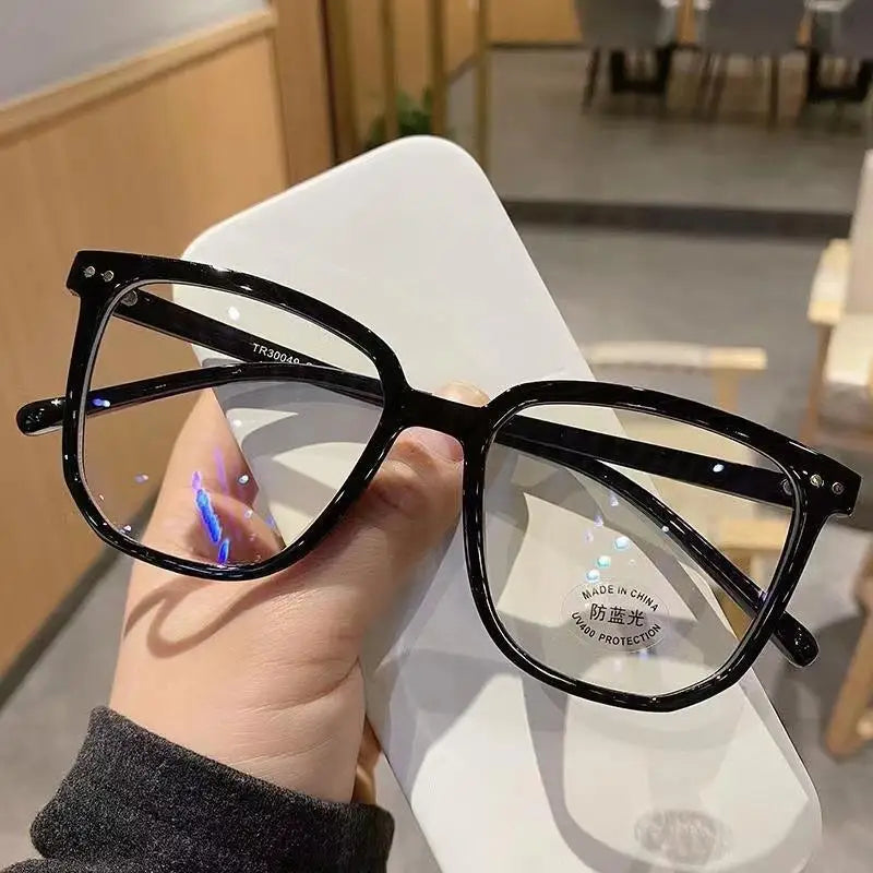 Rechteckige Myopie-Brille für Damen und Herren, Anti-Blau-Licht, übergroß, Unisex, luxuriös, klare Dioptrien-Korrekturbrille 0 bis -6.0