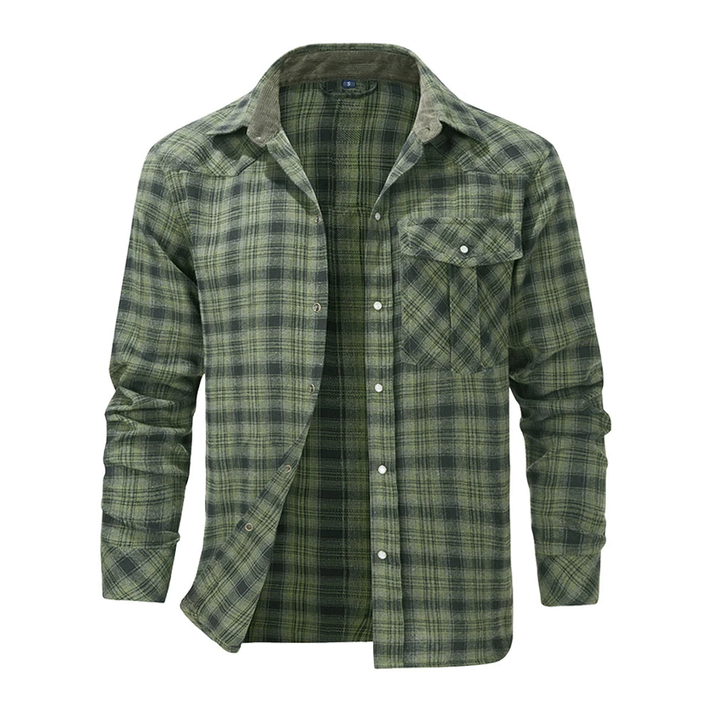 Herrenhemden Frühling Flanell Langarm Karo Kariert Gebürstet Casual Western Cowboy Perlknopfhemd Beliebte Kleidung US-Größe