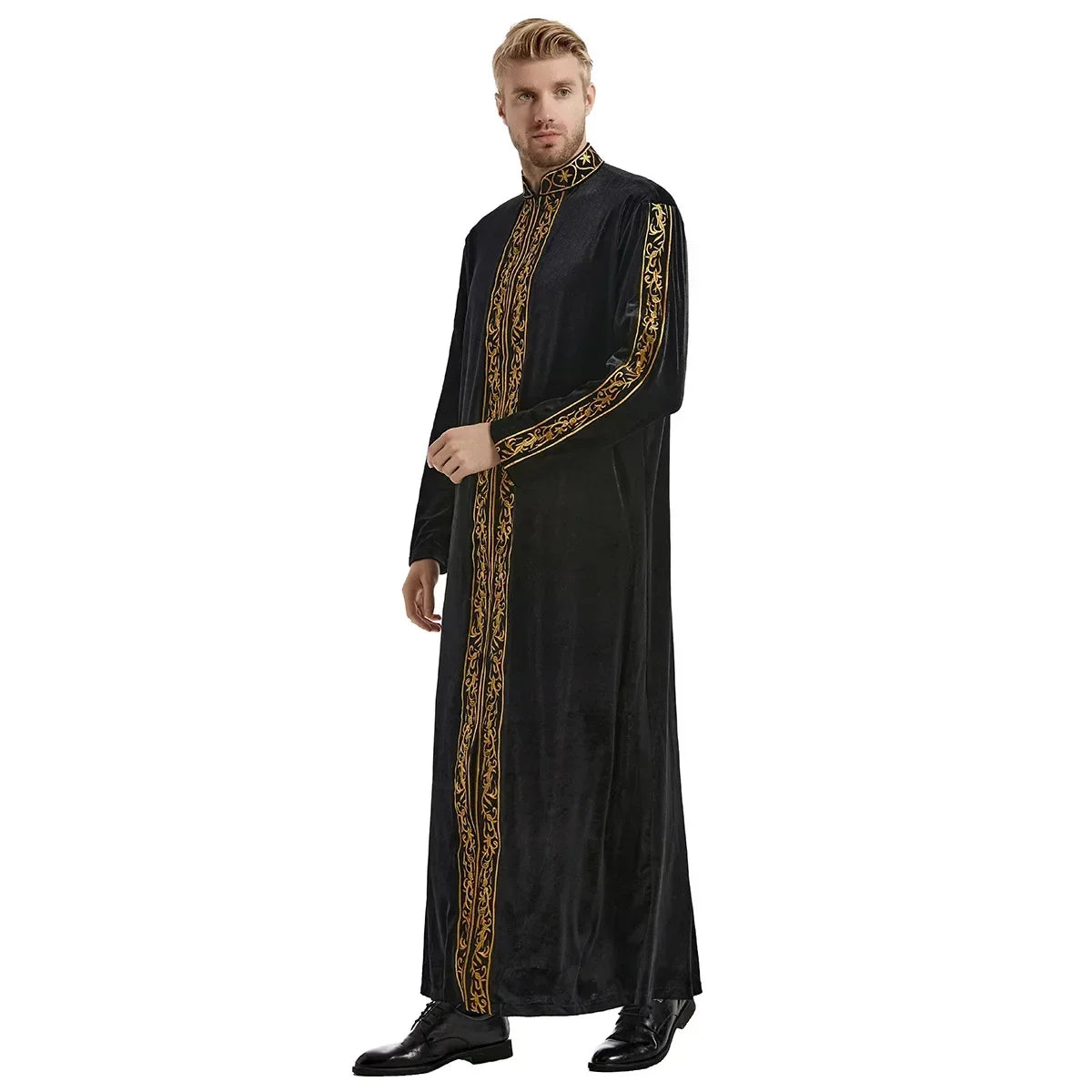 Muslimische Männer Jubba Thobe Islamische Kleidung Samt Kaftan Thoub Arabische Saudi-Robe Kleid Jubah Caftan Thawb Ramadan Gewand Naher Osten